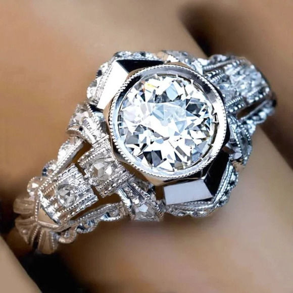 ▶Silver Plated Wedding engagement Ring for Women, F115 - Picture 2 of 6